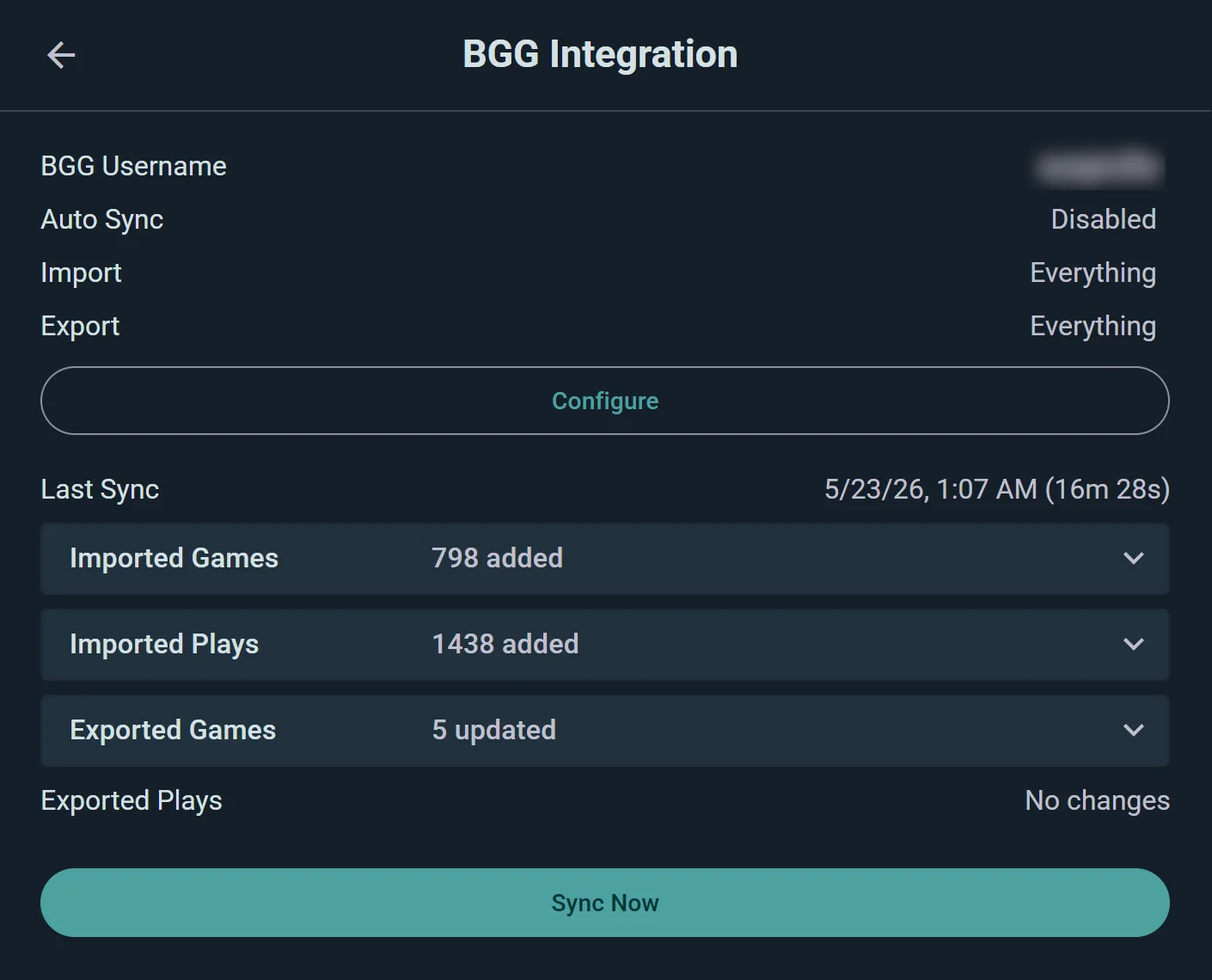 A BGG import: 798 games and 1,438 plays arriving in one sync